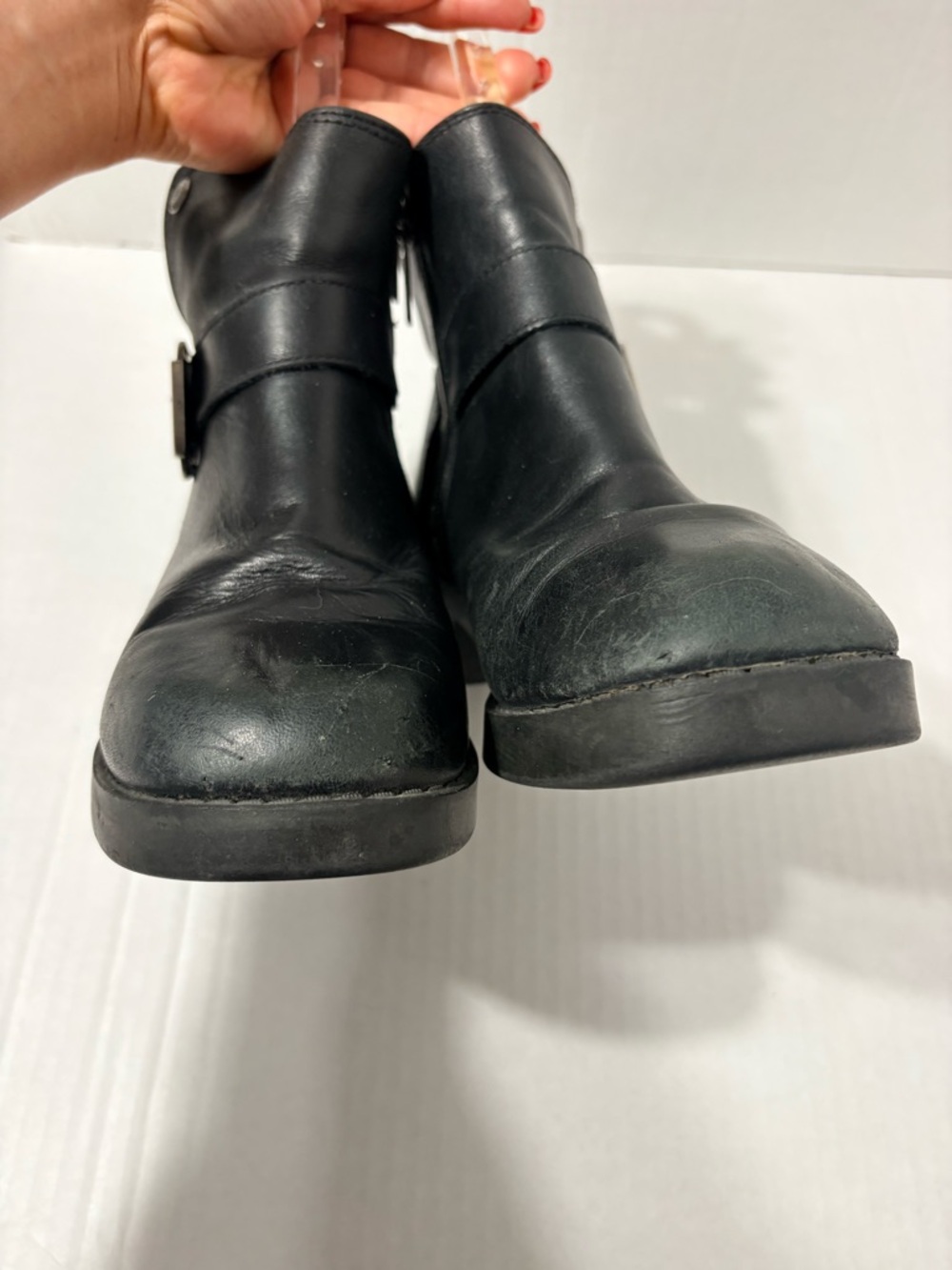 Harley-Davidson Black Leather Buckle Ankle Booties w Side Zip. 7.5 M - Picture 5 of 12